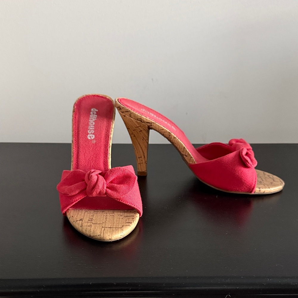 Dollhouse  Red Cork‎ Heels with Bow Sz 6.5